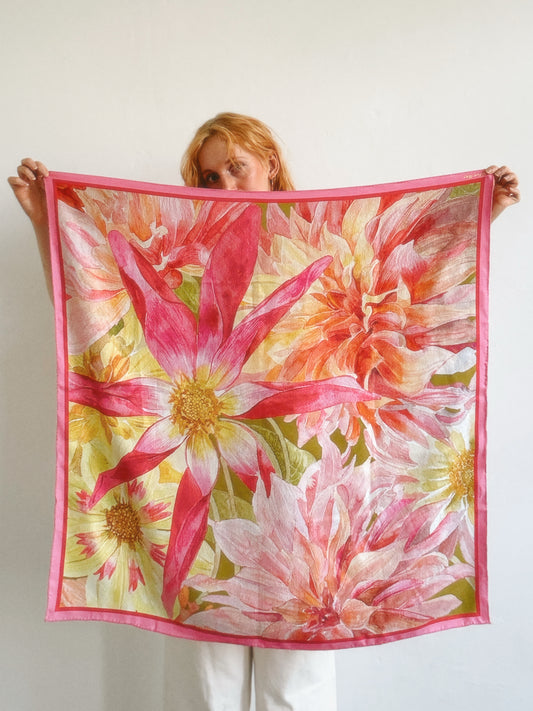 Strawberry Sorbet Dahlia Silk Scarf