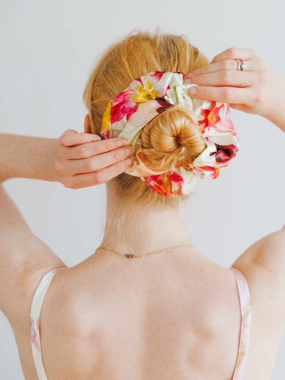 Cream Dahlia Silk Scrunchie