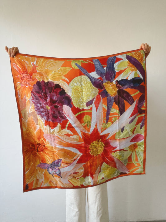 Tangerine Dream Dahlia Silk Scarf