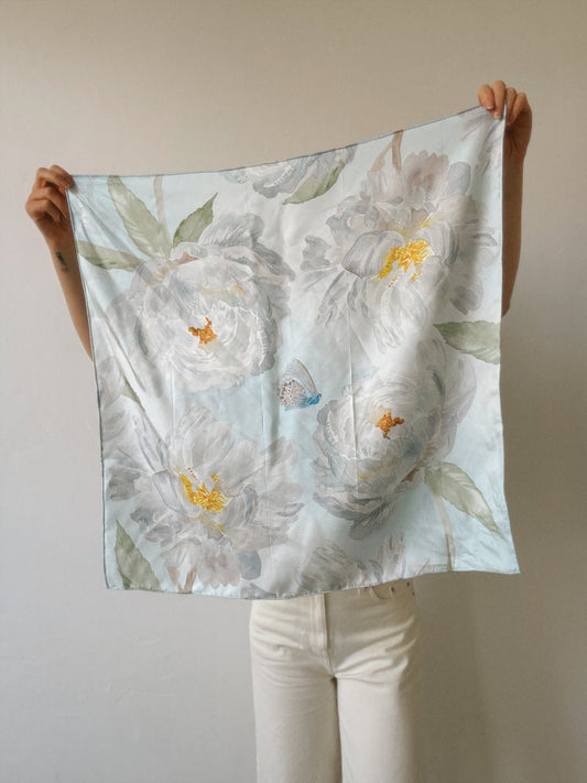 Marie Light Blue Butterfly Silk Scarf 65