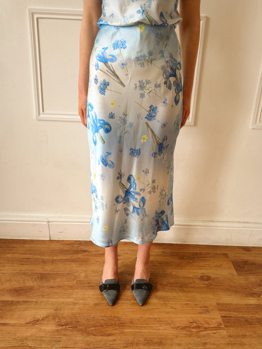 Iris Blue Silk Midi Skirt (Coming Soon)