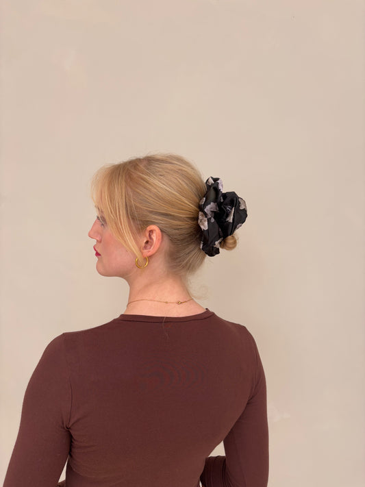 NEW Black Rose Silk Scrunchie