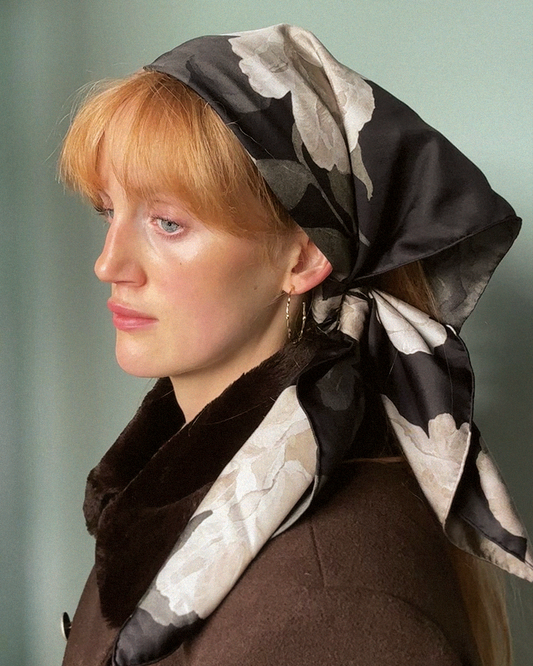 Large Black Rose Silk Scarf