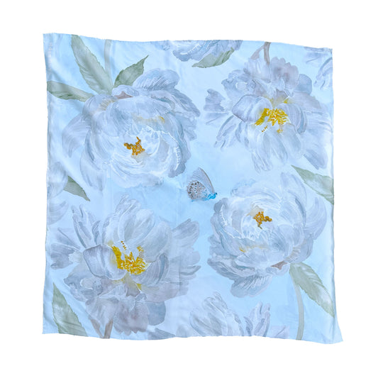 Marie Light Blue Butterfly Silk Scarf 65