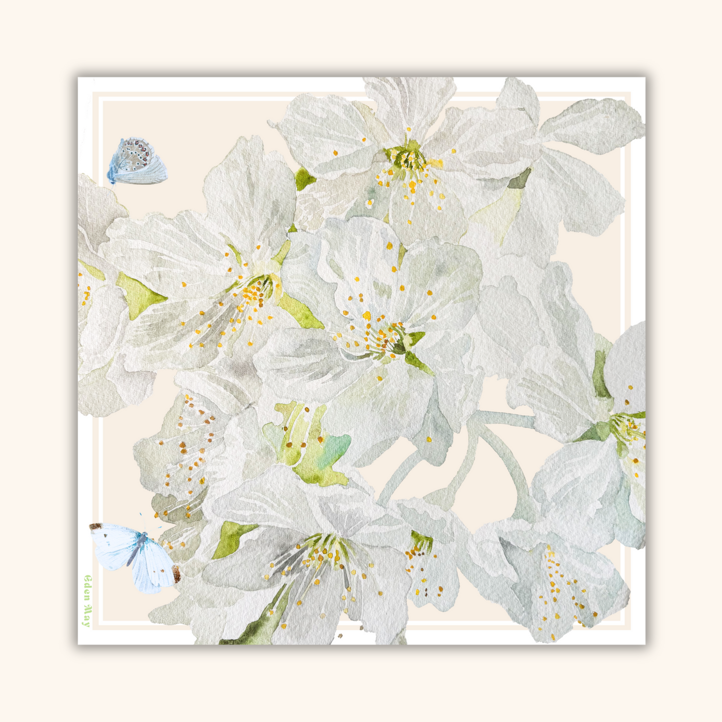 White Blossom Silk Scarf