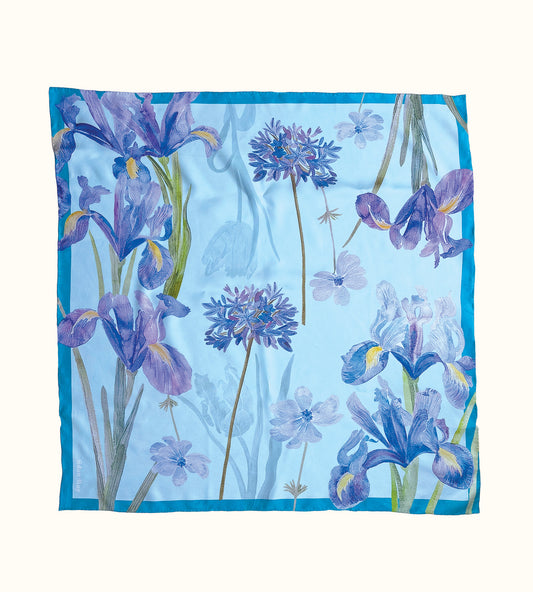 Iris Turquoise Silk Scarf 65