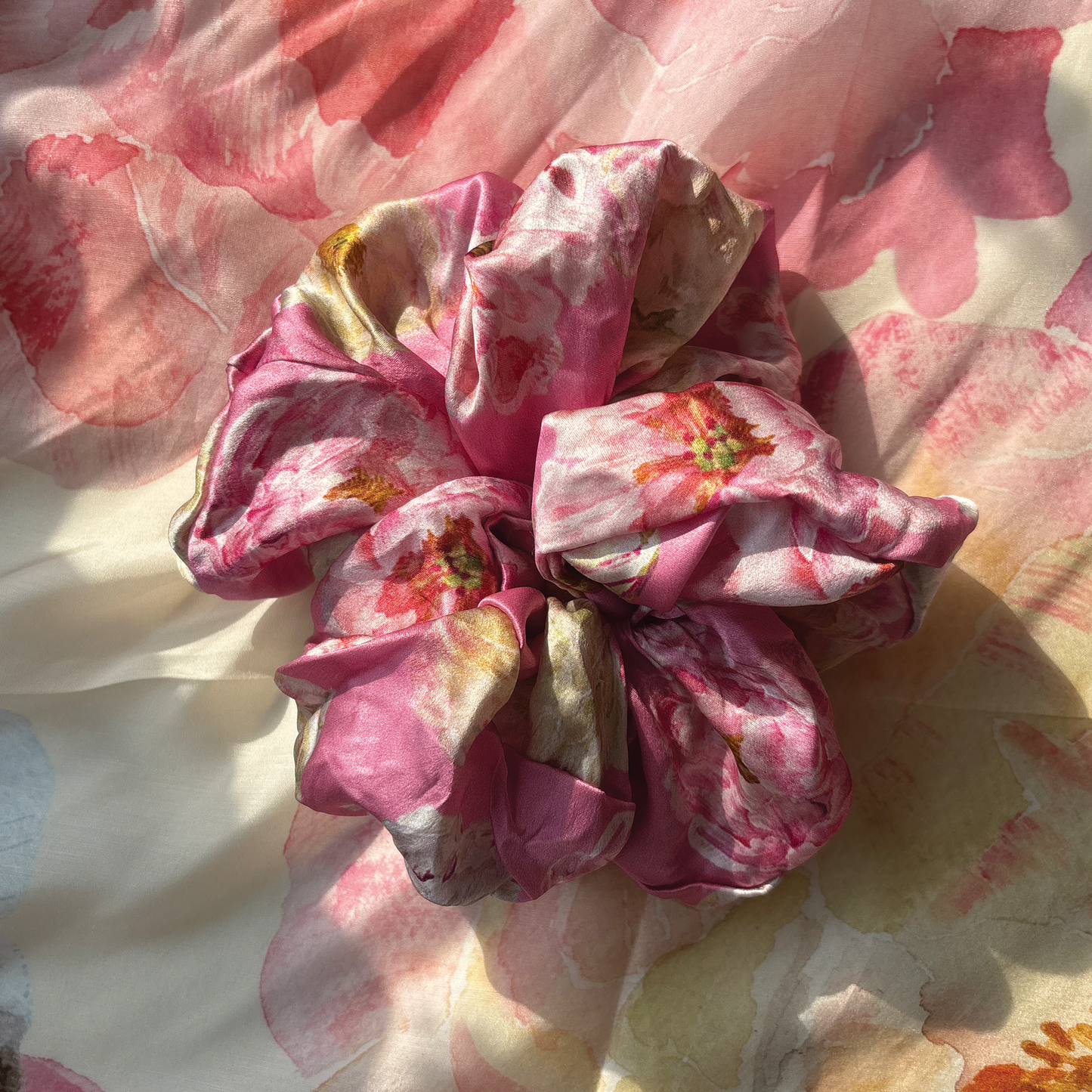 Peony Pink Silk Scrunchie