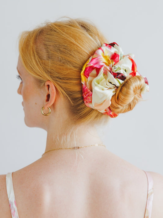 Cream Dahlia Silk Scrunchie