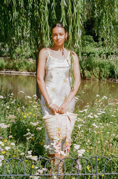 Silk Monet Green Ruffle Detail Midi Dress