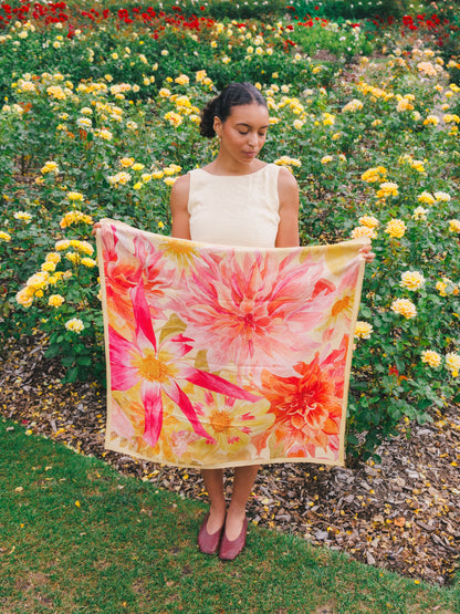 Golden Dahlia Silk Scarf