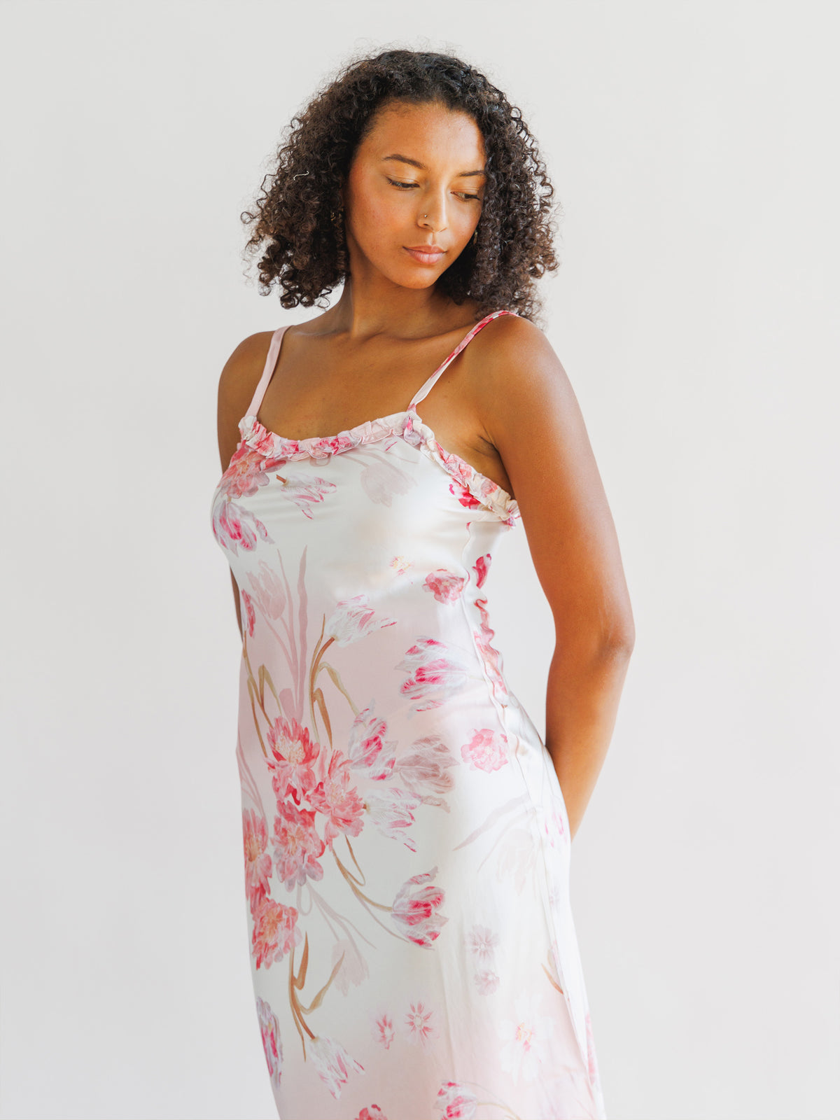 Silk Blush Pink Midi Dress