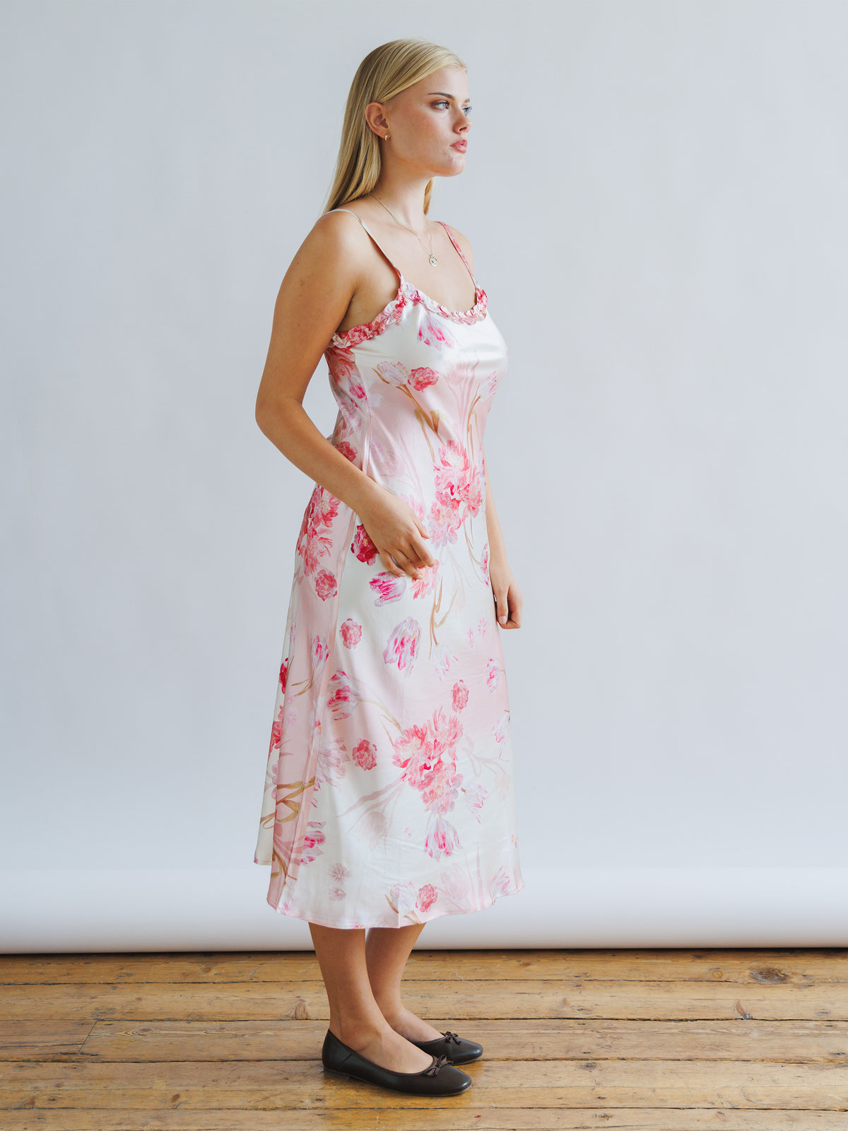 Silk Blush Pink Midi Dress