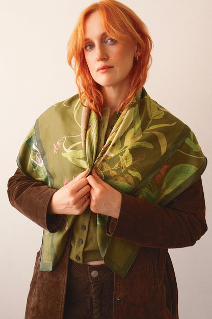Large Moss Orchid Silk Scarf