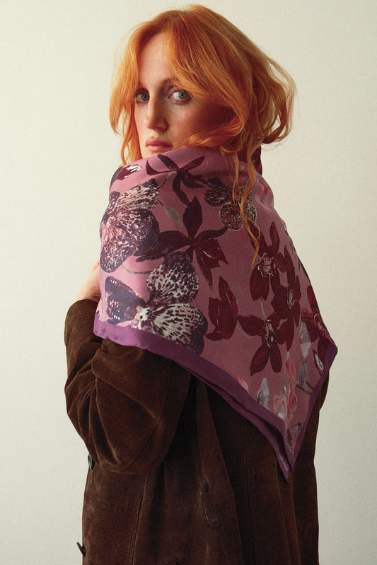 Large Bramble Orchid Silk Scarf