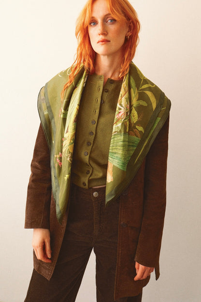 Large Moss Orchid Silk Scarf