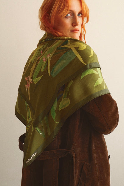 Large Moss Orchid Silk Scarf