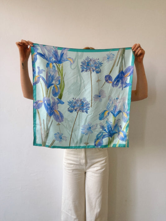 Iris Turquoise Silk Scarf 65