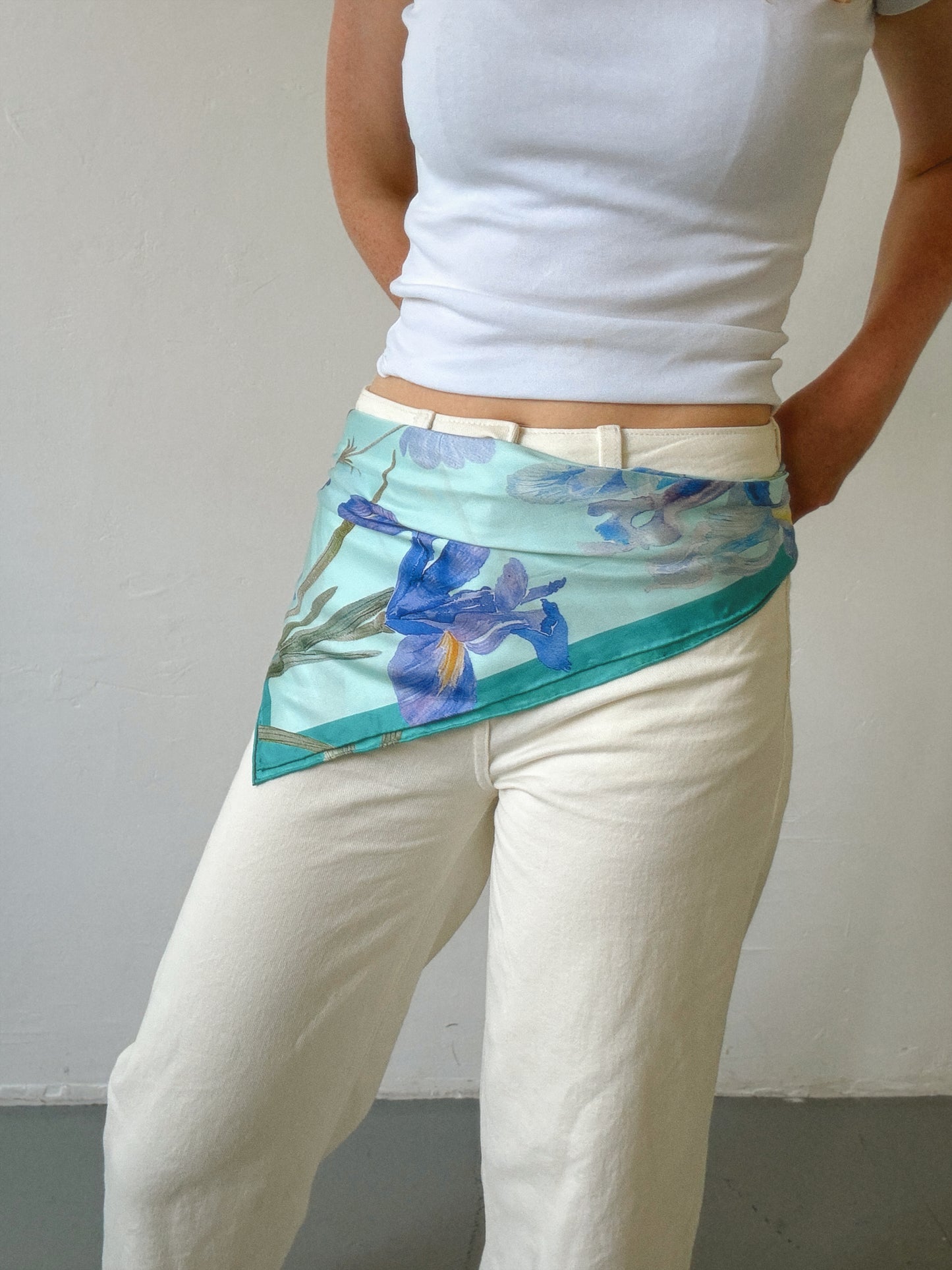 Iris Turquoise Silk Scarf 65