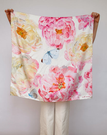 Large Peony Silk Scarf 90