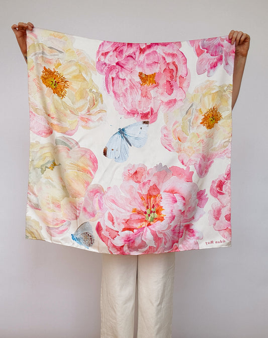 Large Peony Silk Scarf 90