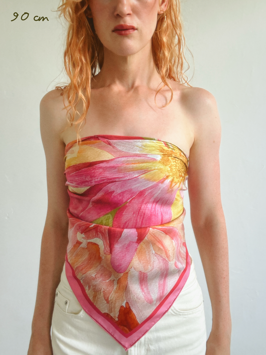 Strawberry Sorbet Dahlia Silk Scarf