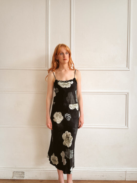 Midnight Rose Silk Midi Skirt