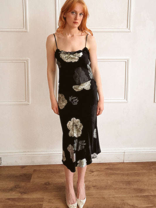 Midnight Rose Silk Midi Skirt