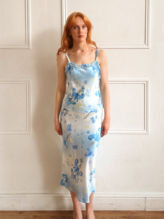 Iris Blue Silk Midi Skirt (Coming Soon)