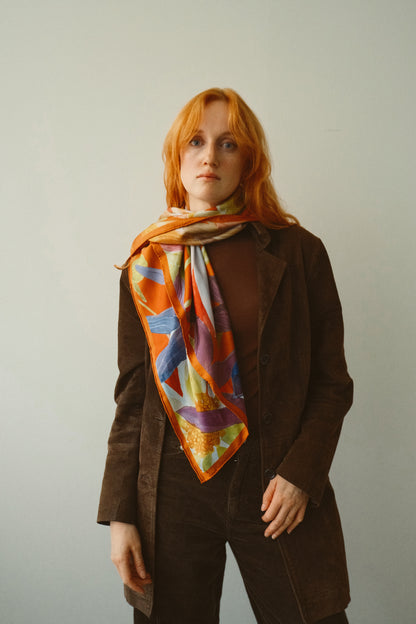 Tangerine Dream Dahlia Silk Scarf