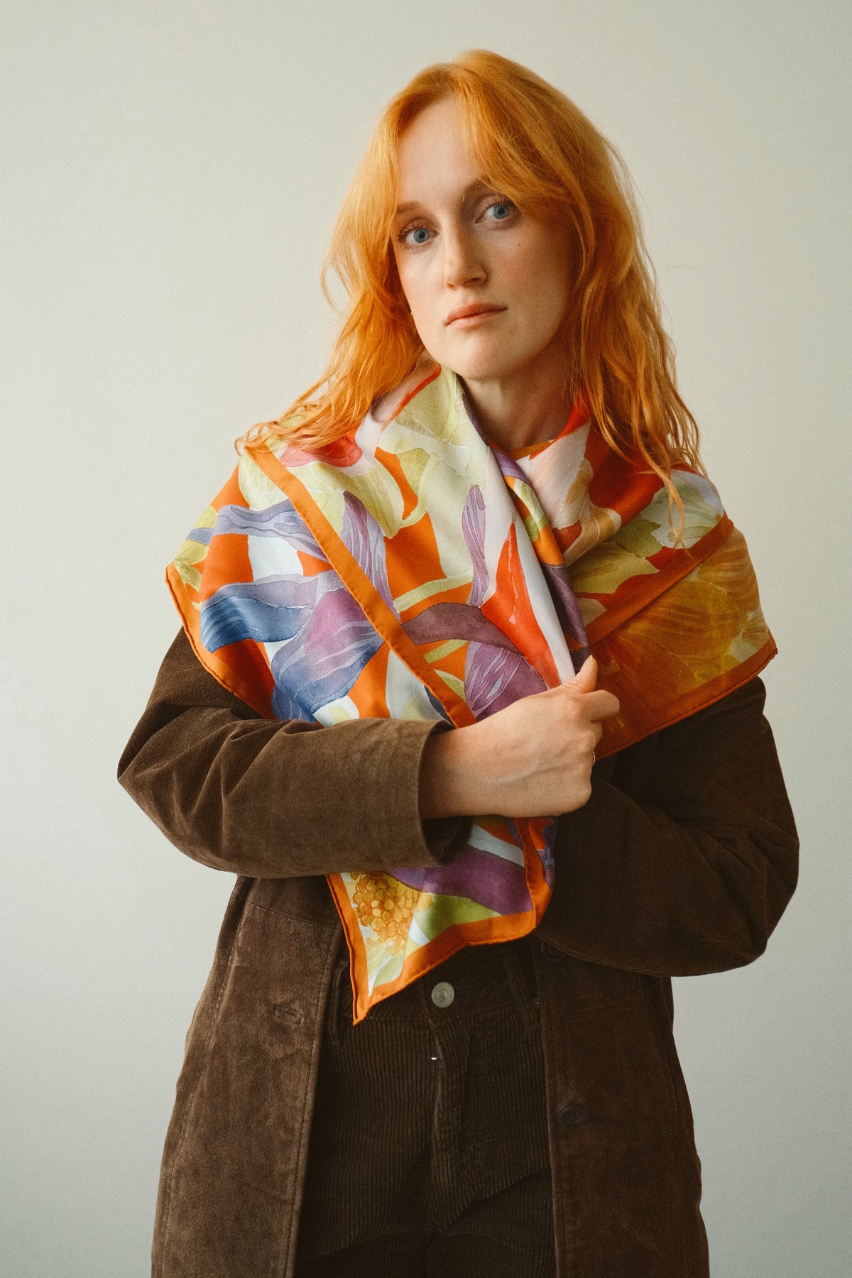 Tangerine Dream Dahlia Silk Scarf