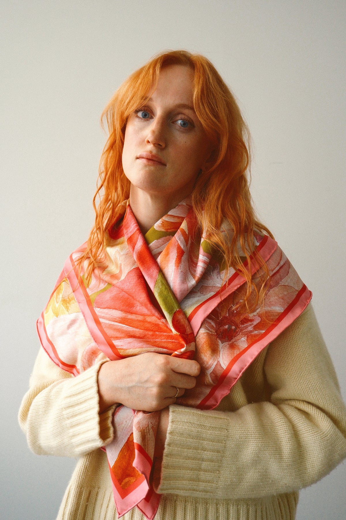 Strawberry Sorbet Dahlia Silk Scarf