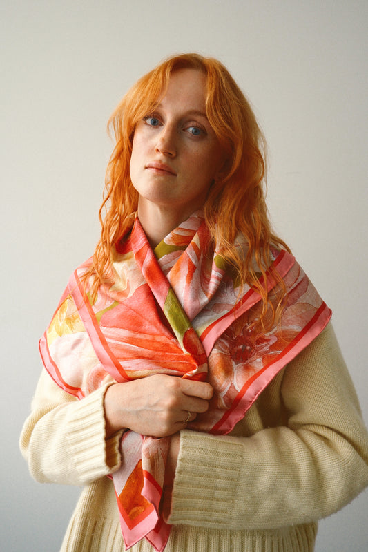 Strawberry Sorbet Dahlia Silk Scarf