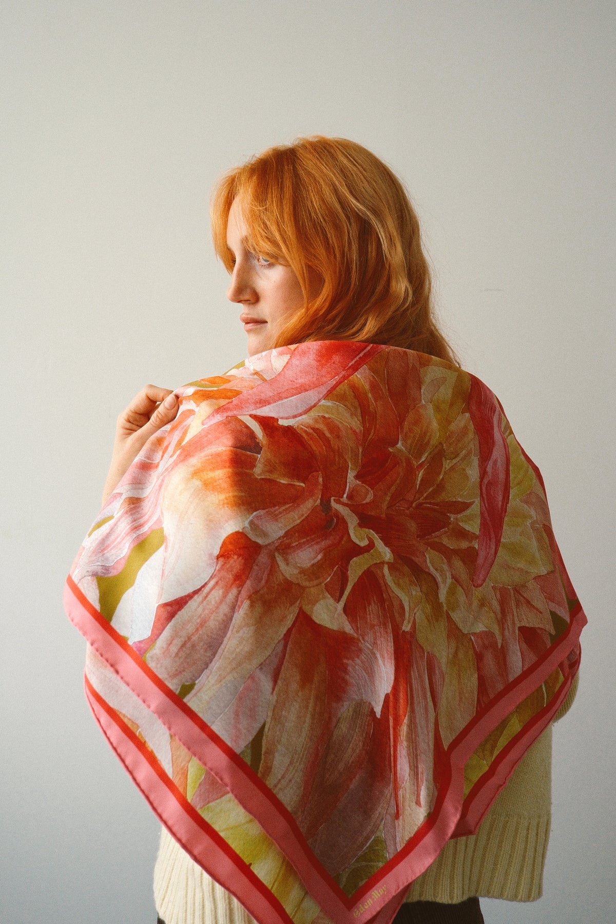 Strawberry Sorbet Dahlia Silk Scarf