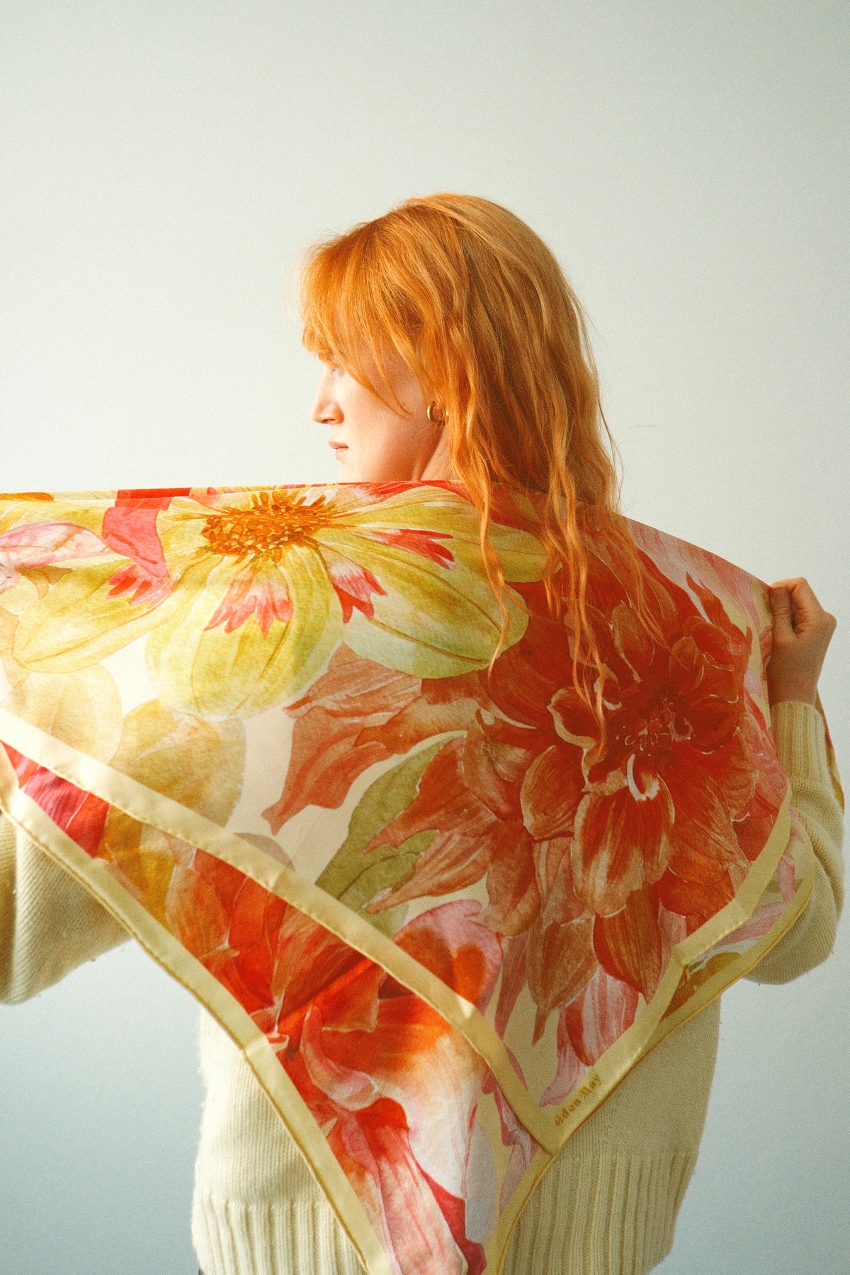 Golden Dahlia Silk Scarf
