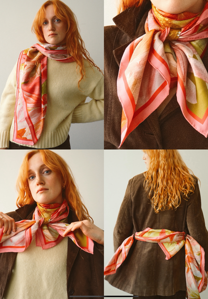 Strawberry Sorbet Dahlia Silk Scarf
