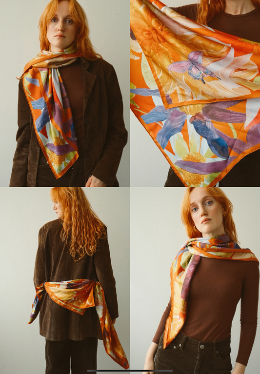 Tangerine Dream Dahlia Silk Scarf