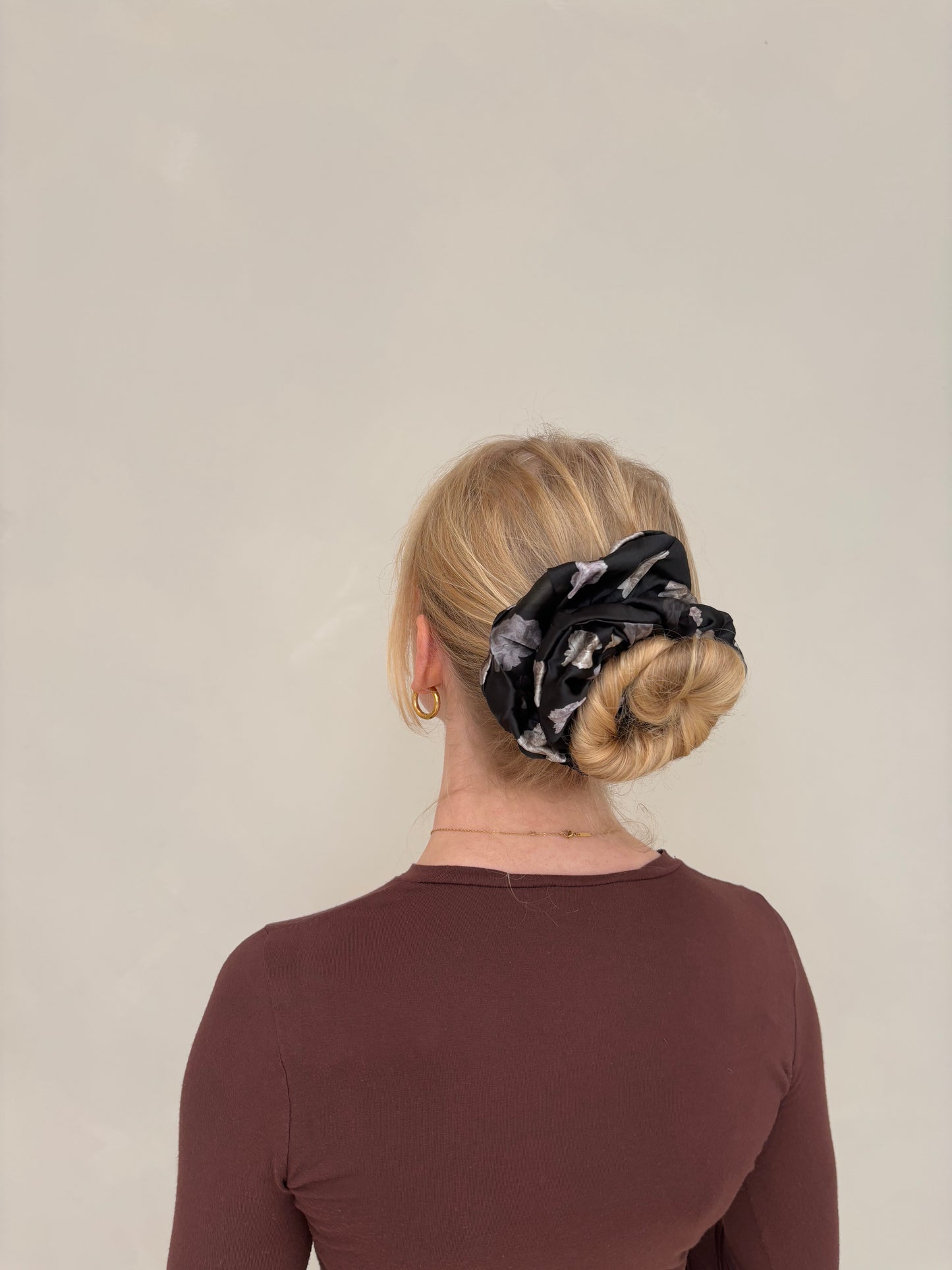 NEW Black Rose Silk Scrunchie