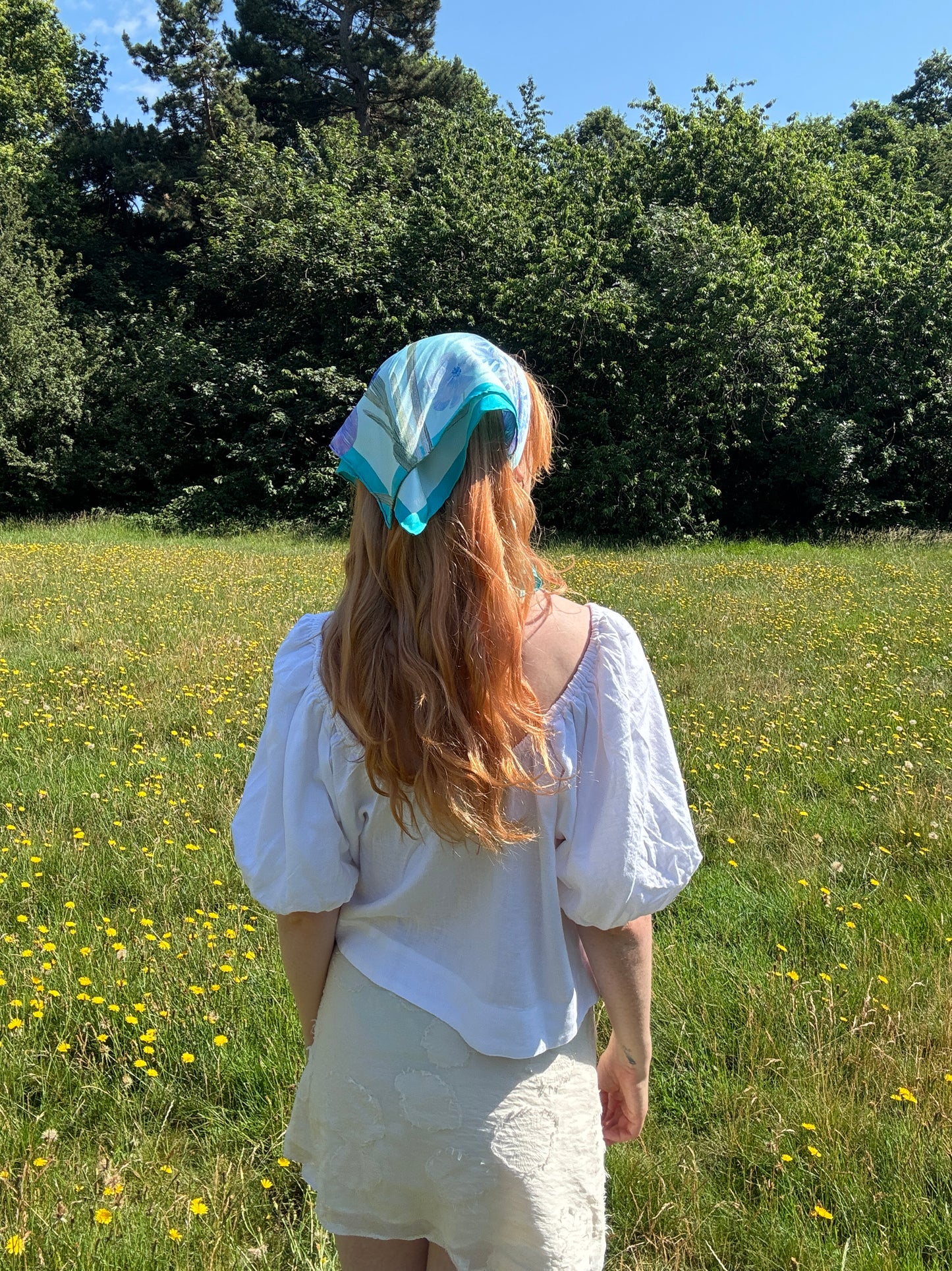 Iris Turquoise Silk Scarf 65