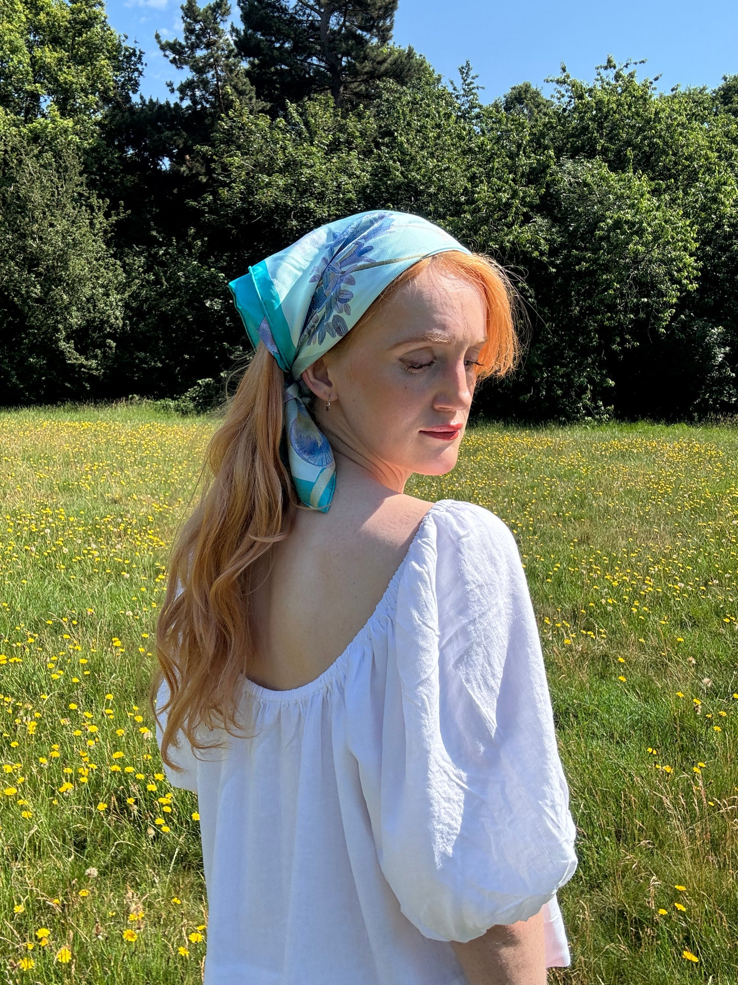 Iris Turquoise Silk Scarf 65
