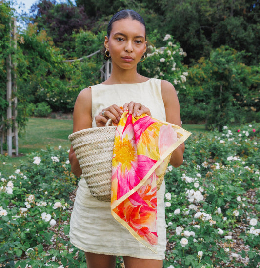 Golden Dahlia Silk Scarf