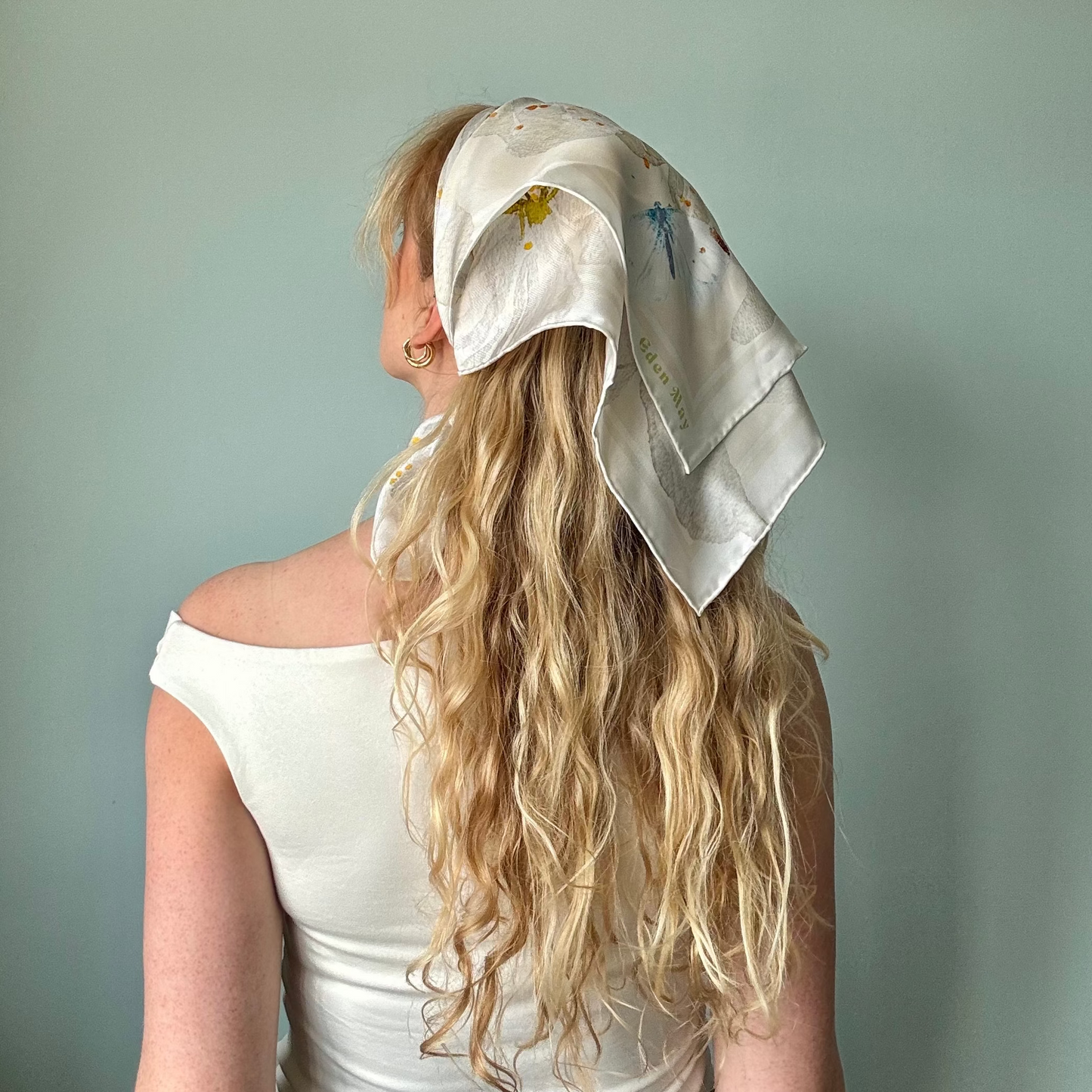 White Blossom Silk Scarf