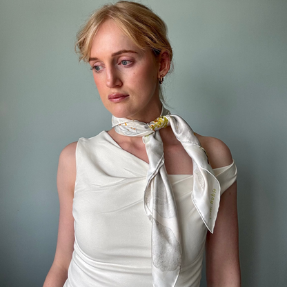 White Blossom Silk Scarf