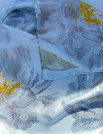Marie Light Blue Butterfly Silk Scarf 65