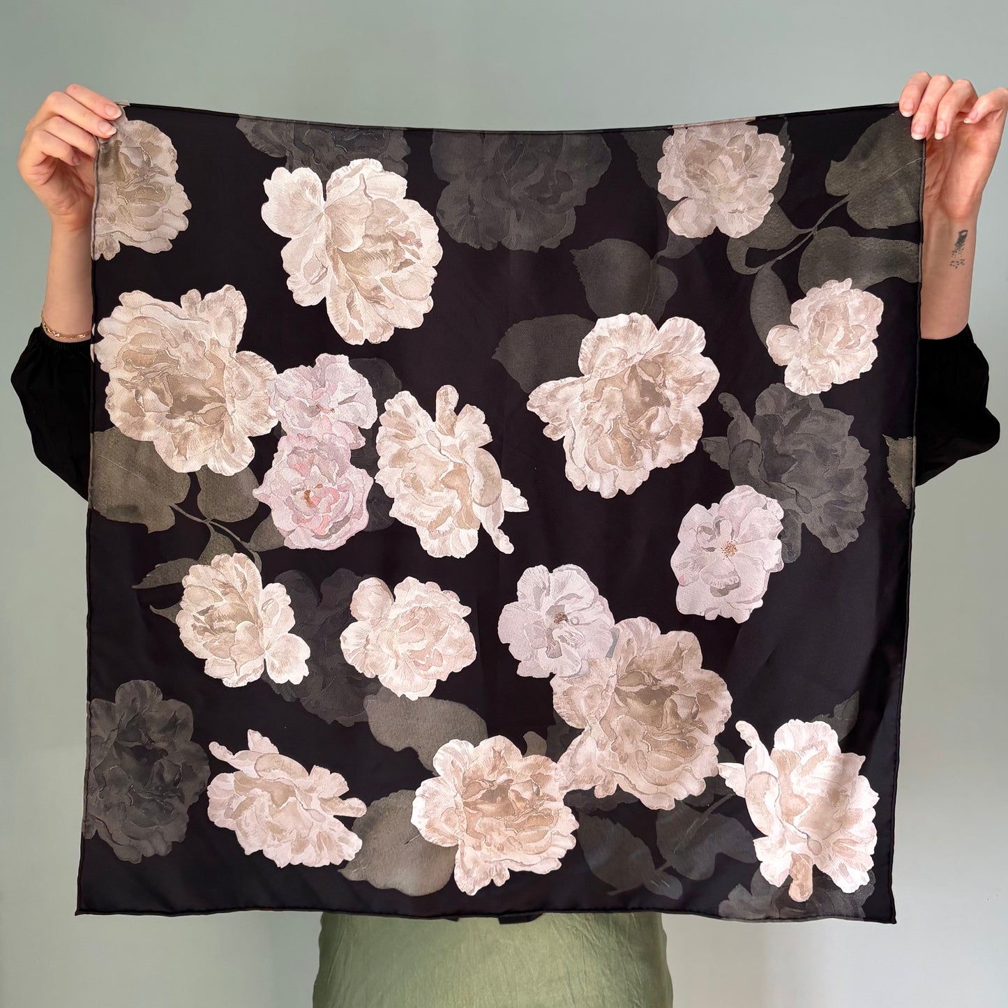 Black Rose Silk Scarf