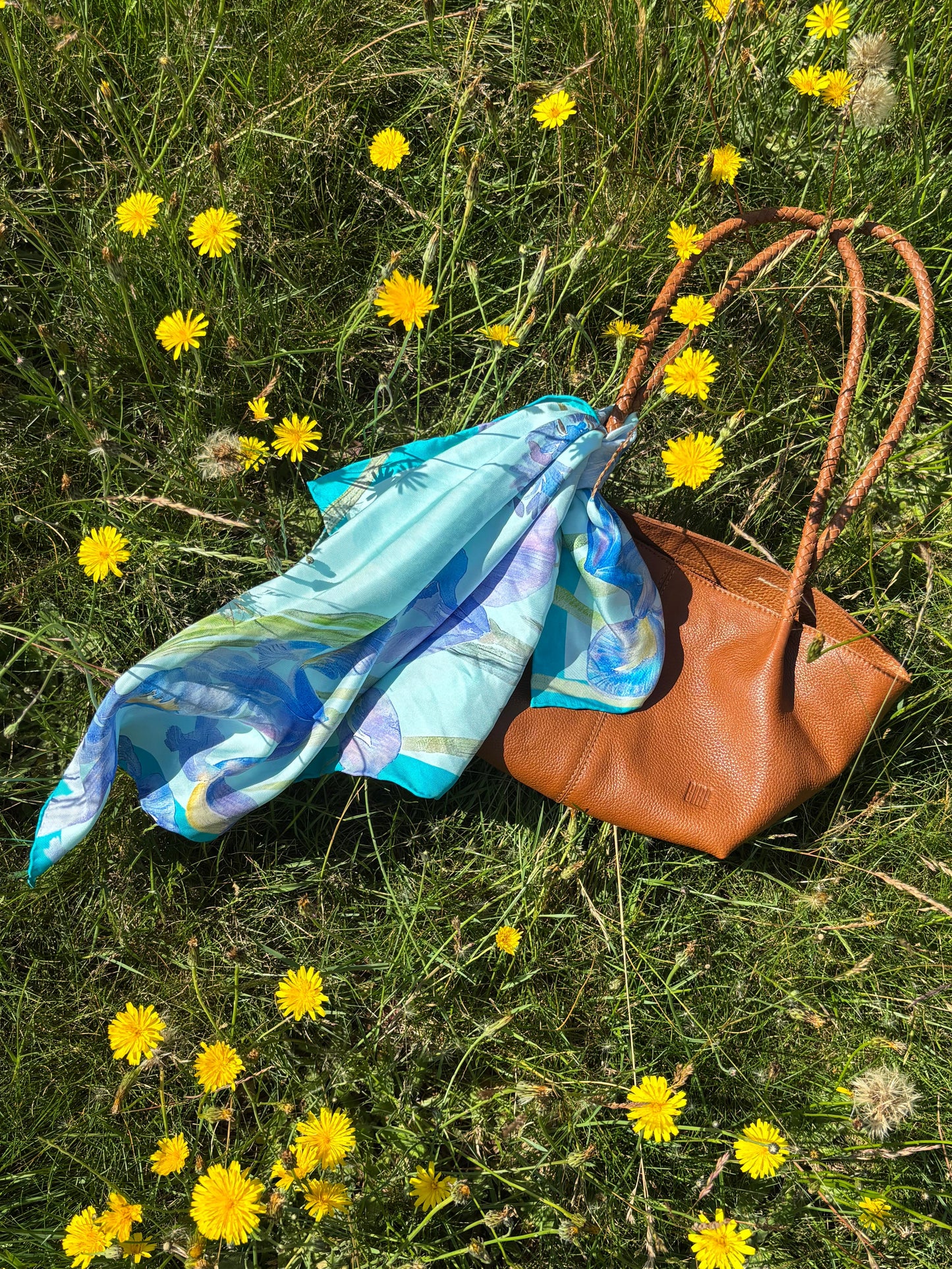 Iris Turquoise Silk Scarf 65