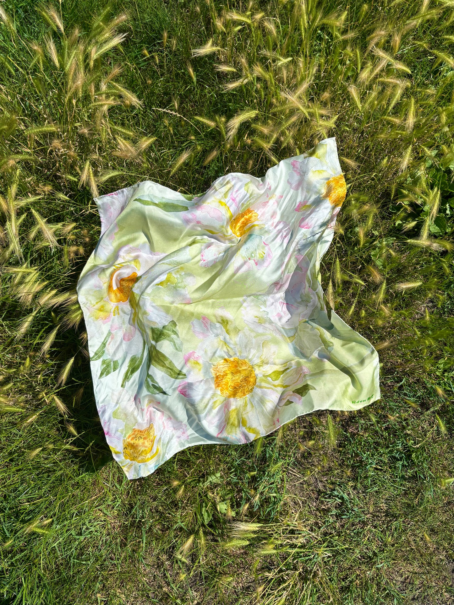 Monet Green Silk Scarf 65