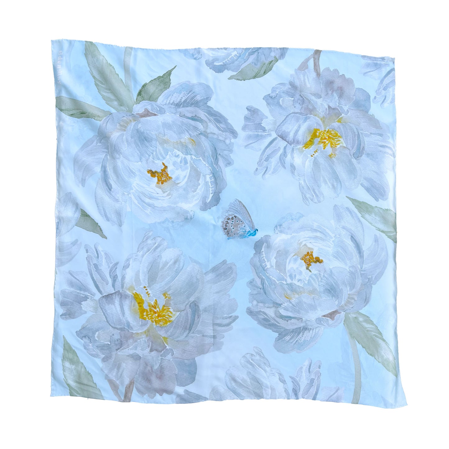 Marie Light Blue Butterfly Silk Scarf 65