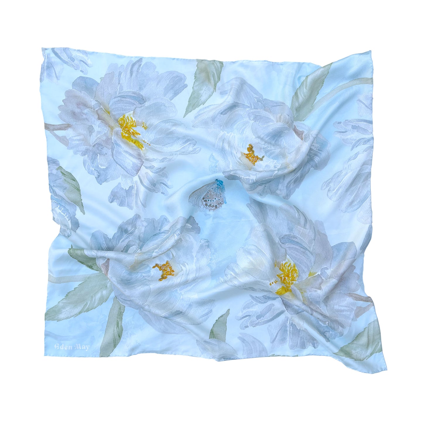 Marie Light Blue Butterfly Silk Scarf 65