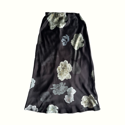 Midnight Rose Silk Midi Skirt