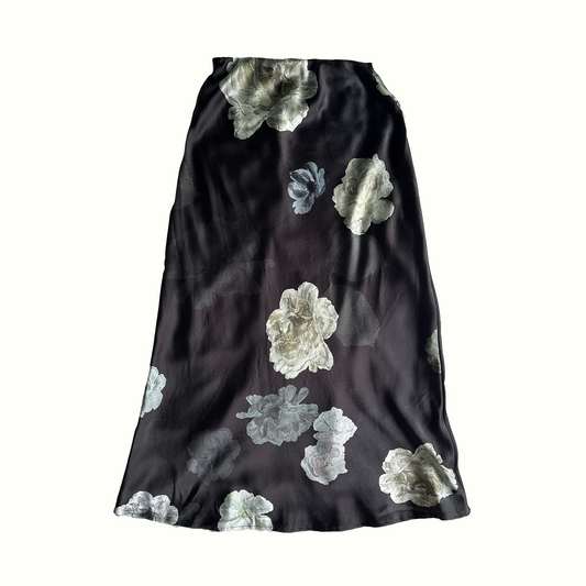 Midnight Rose Silk Midi Skirt